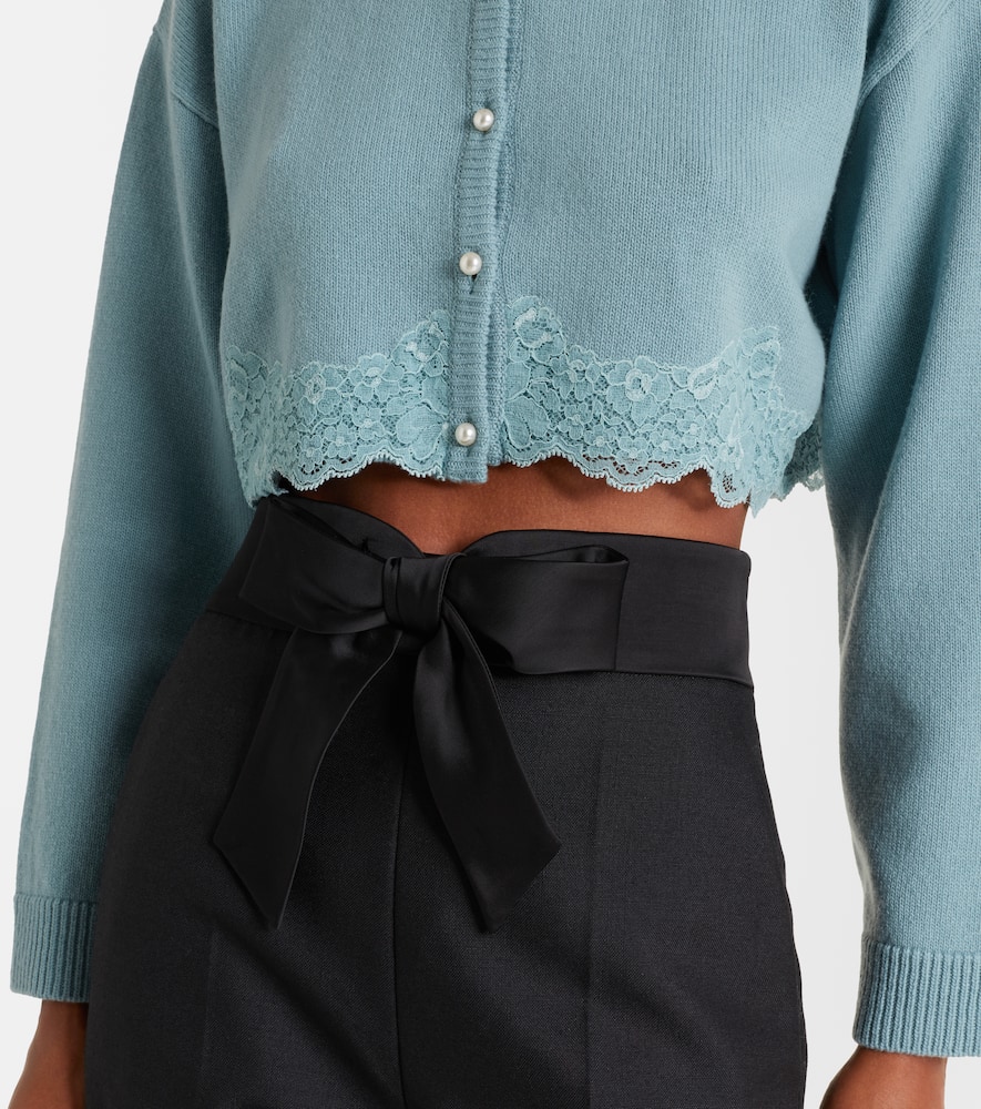 Lace-trimmed cropped virgin wool cardigan
