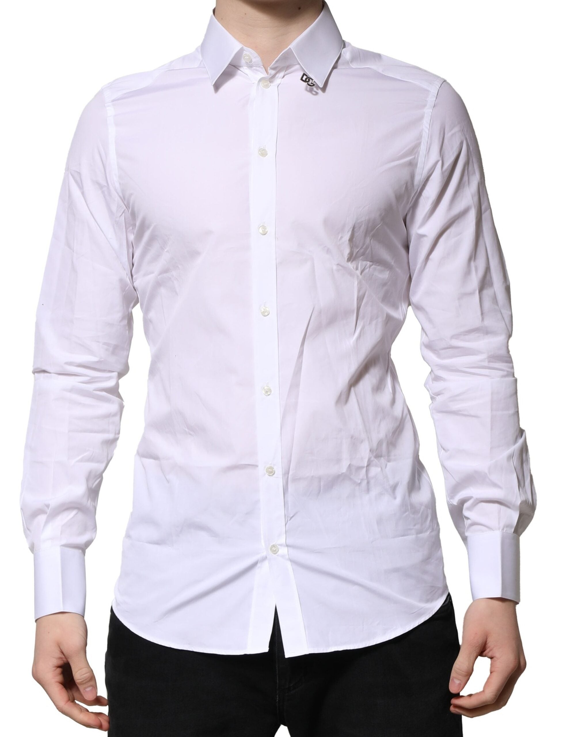 White Cotton with Gold Accents Shirt — White