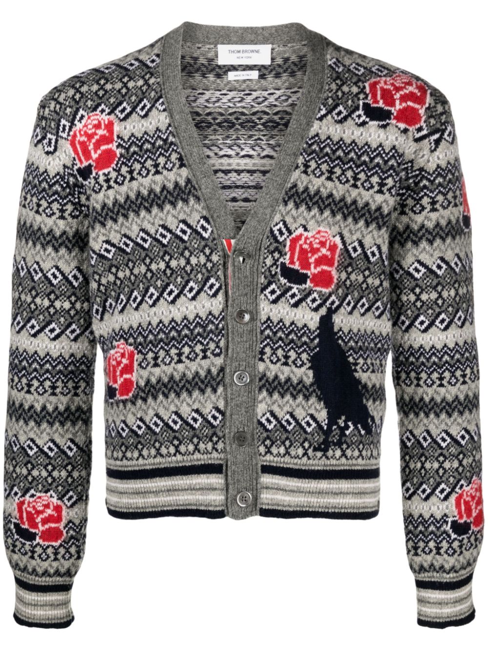 Intarsia-knit wool-blend cardigan - Grey