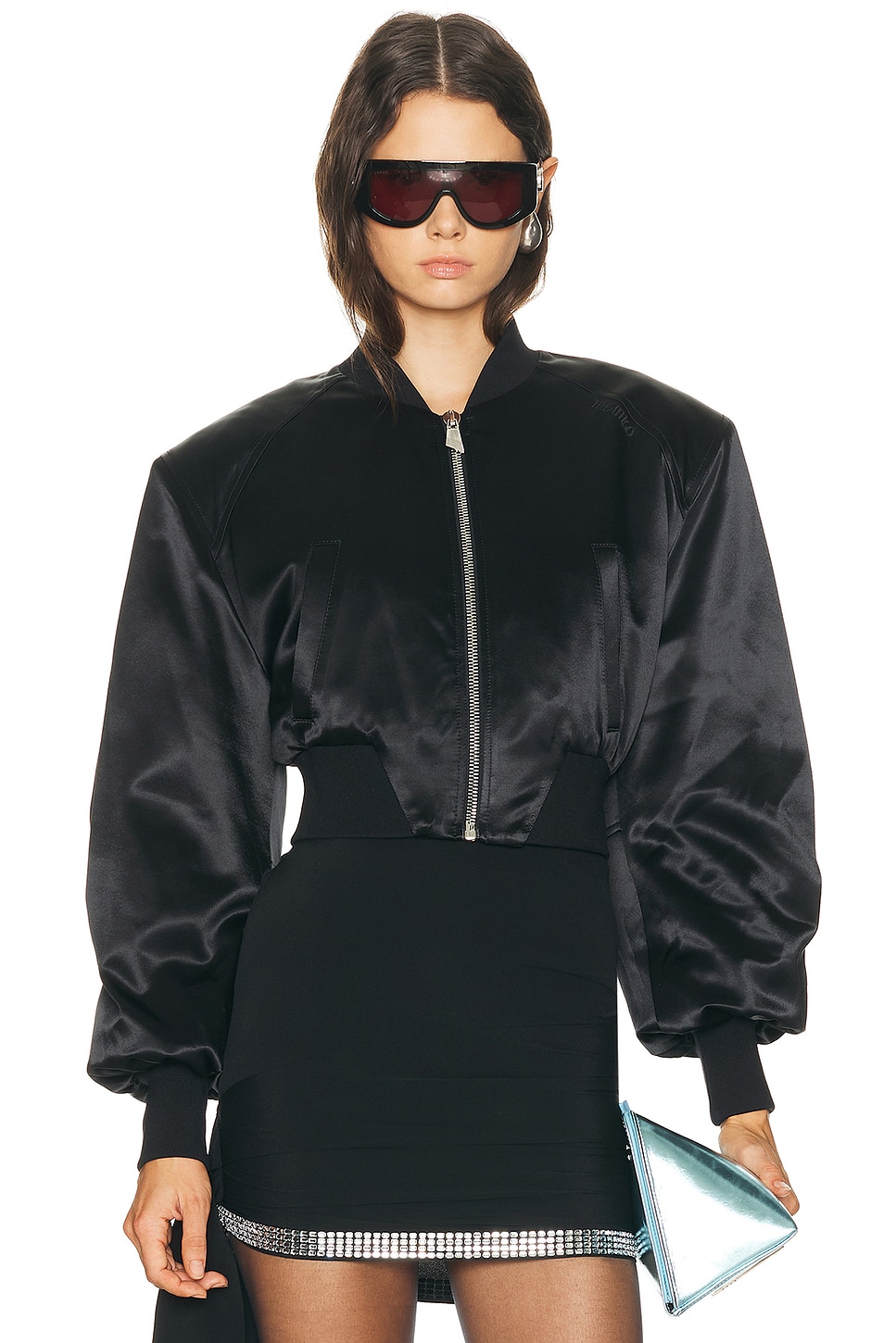 THE ATTICO Cropped Bomber Jacket in Black - Black. 36 also in
