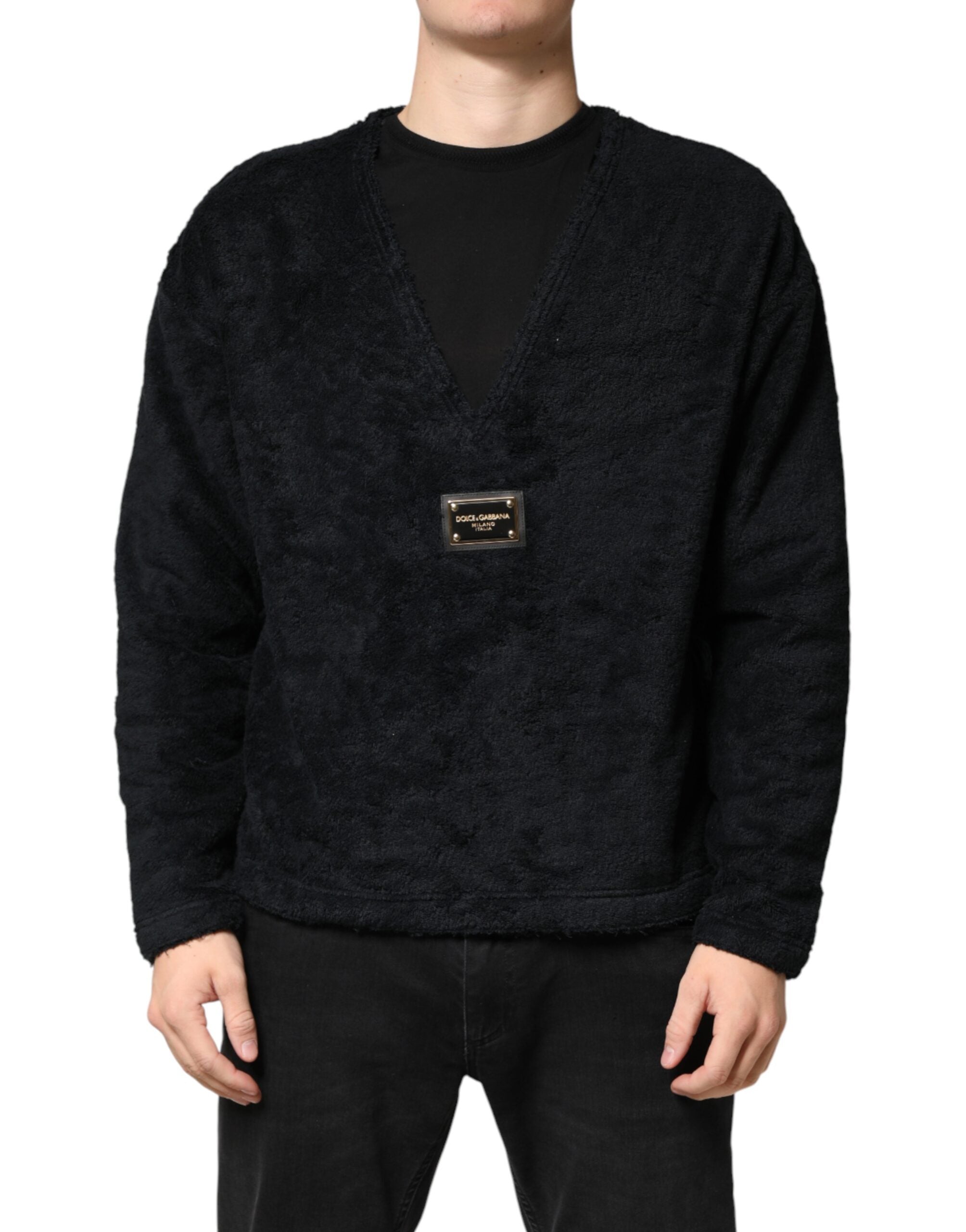 V-Neck Cotton Sweatshirt — Black