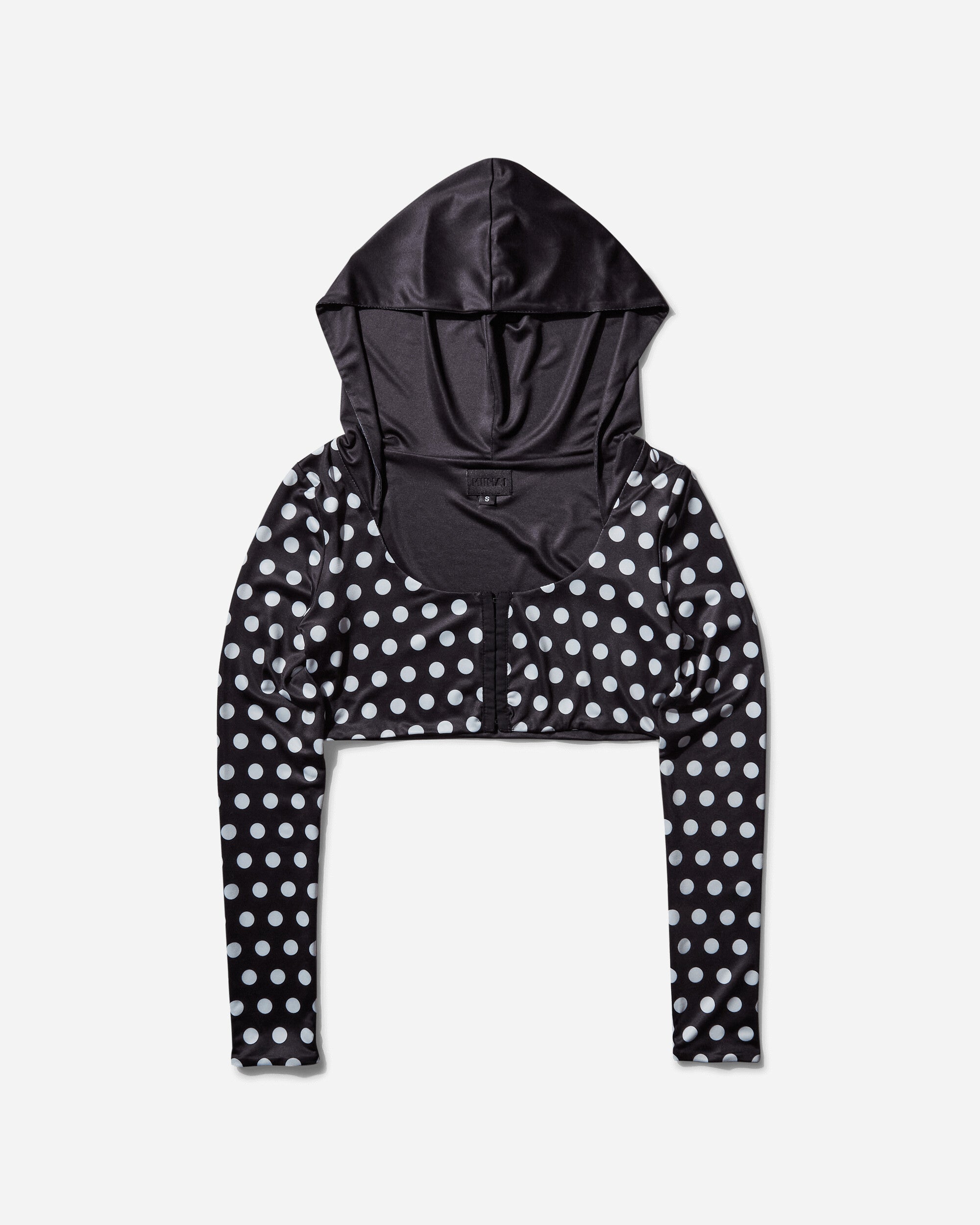 Women s Polka Hooded Crop Top Black / White