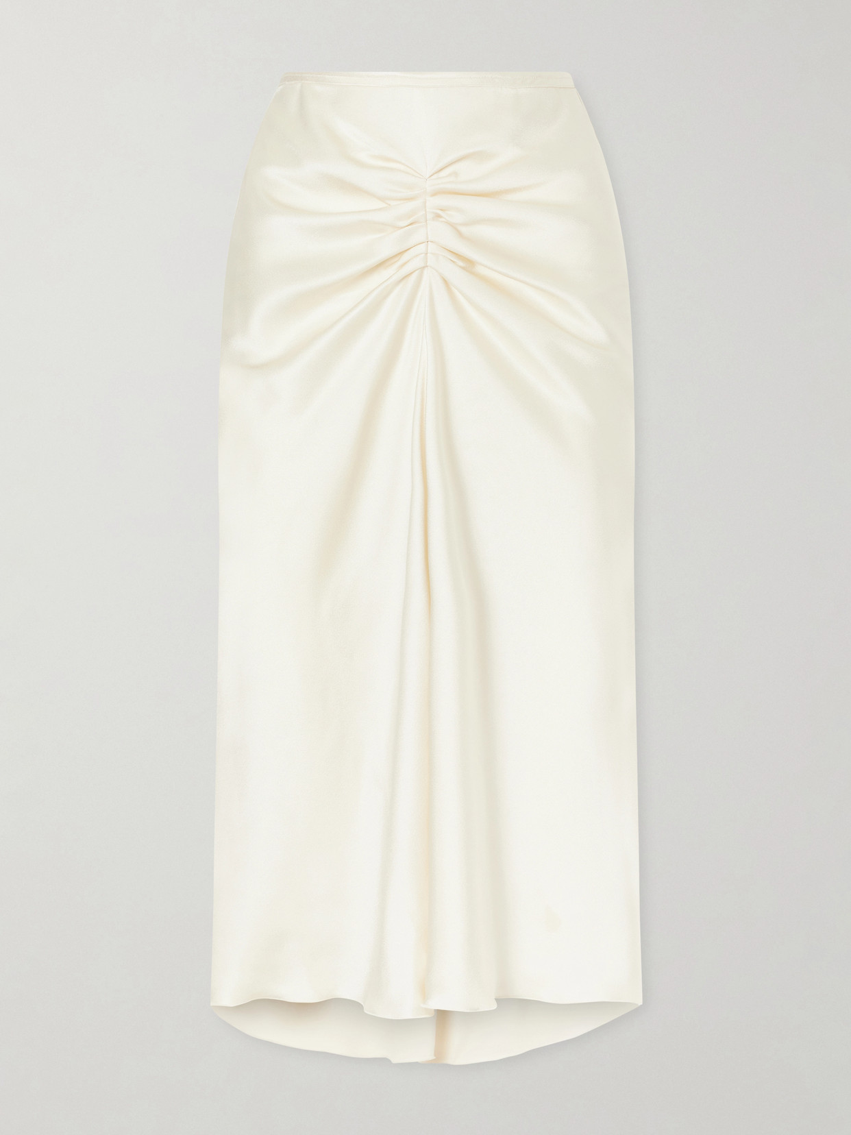 Bela Ruched Satin Midi Skirt - Neutrals
