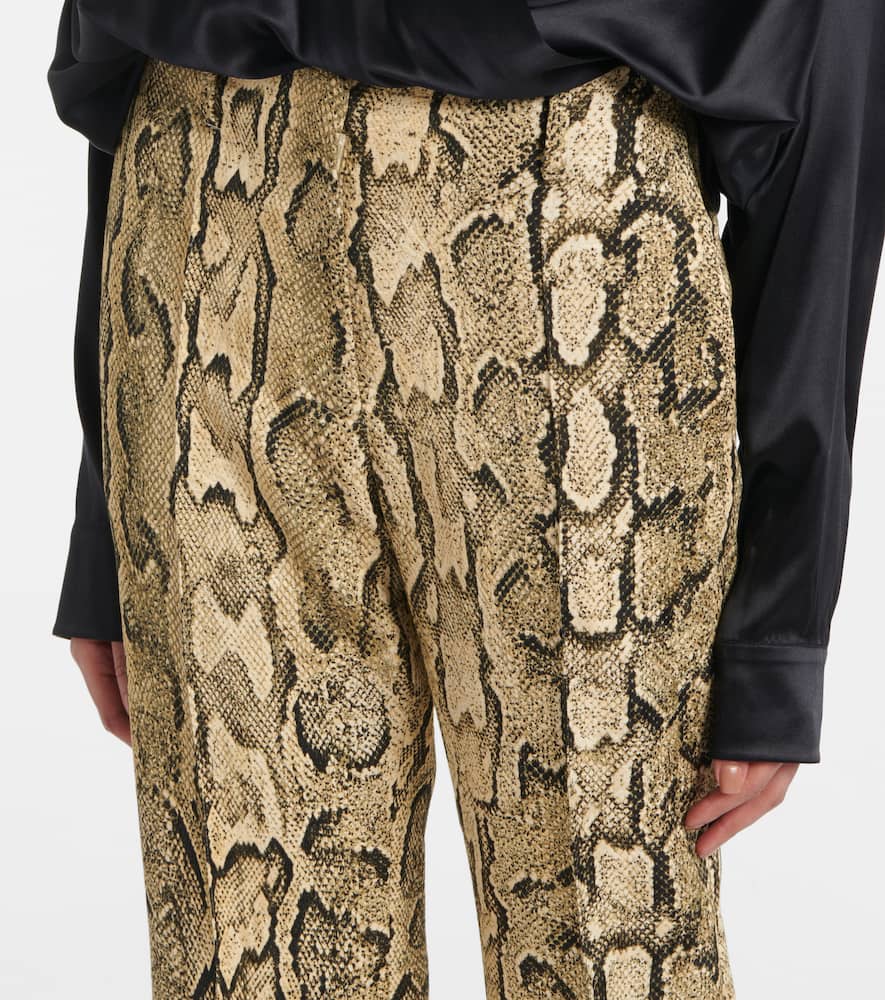 Snake-print mid-rise flared jacquard pants
