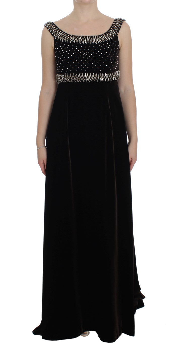 Crystal-Embellished Velvet Gown — Black