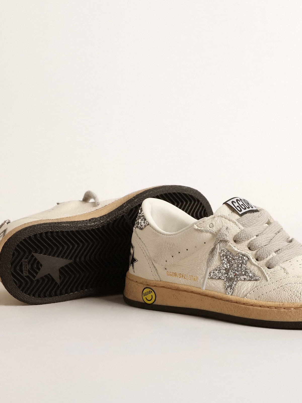 Golden Goose - Ball Star Young In Nappa With Silver Glitter Star And Heel Tab