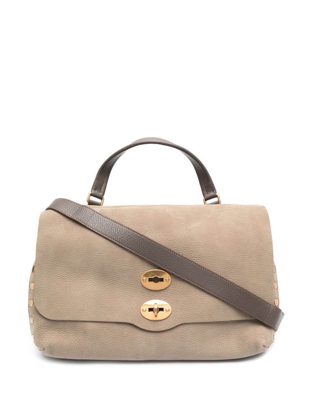 Twist-lock calf leather tote bag - Brown