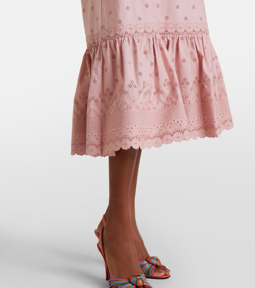 Broderie anglaise silk-trimmed cotton midi dress