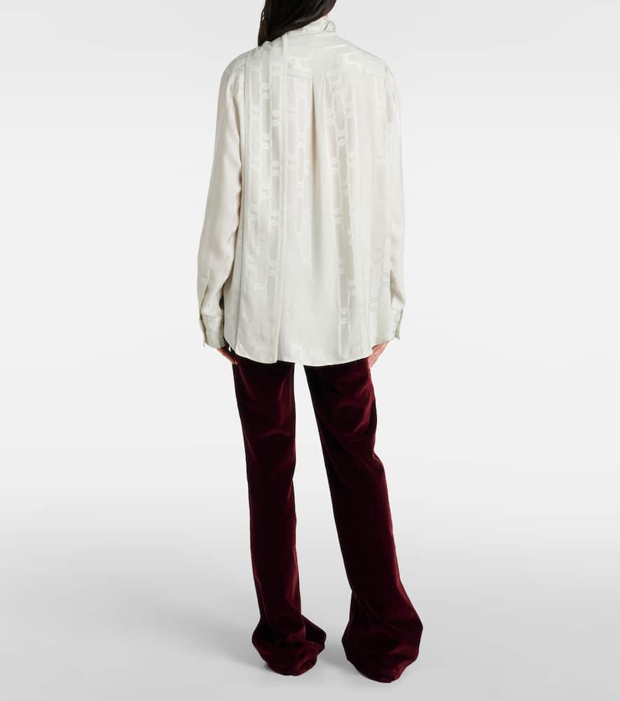 Scarf-detail satin jacquard blouse