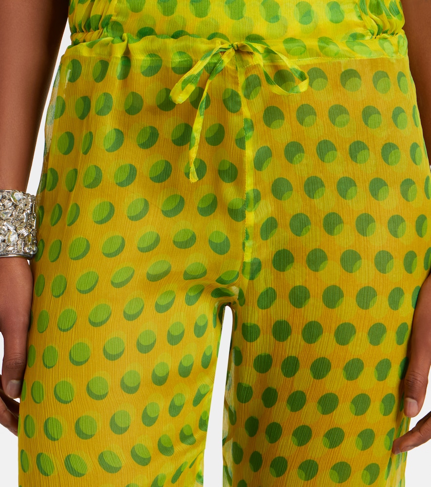 Polka-dot silk straight pants