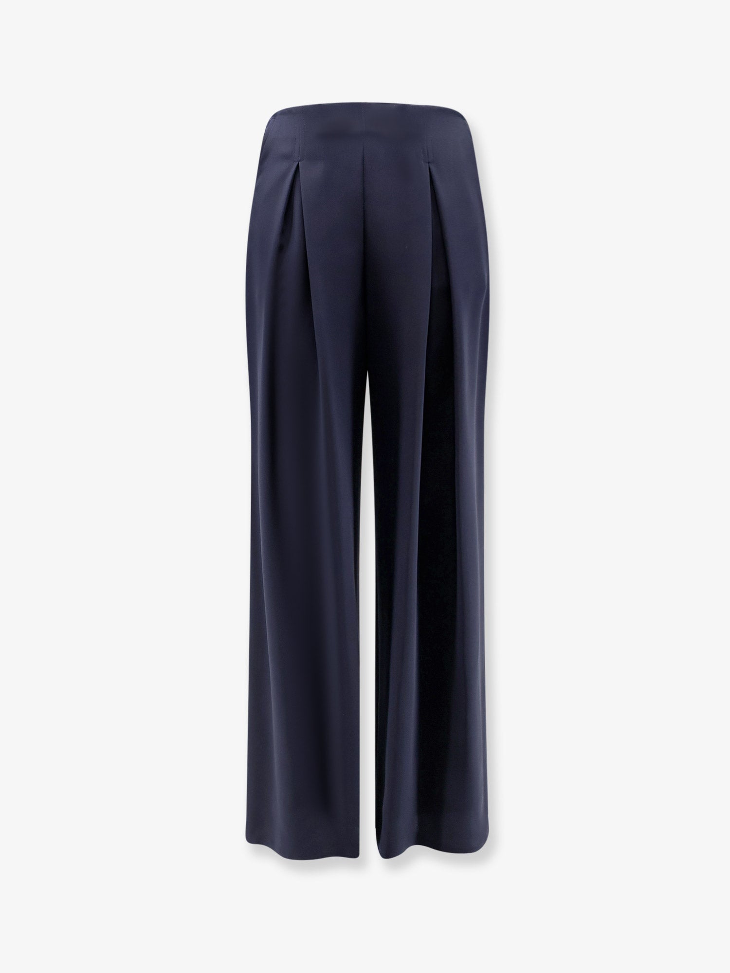 Pleated Silk Satin Trousers — Navy