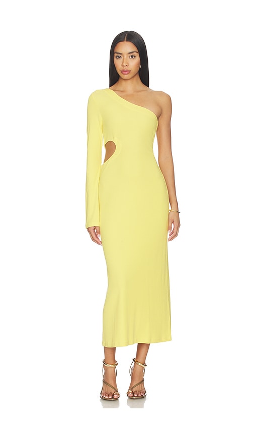 LNA Holden Rib One Shoulder Dress in Yellow. S. Also in XS, M