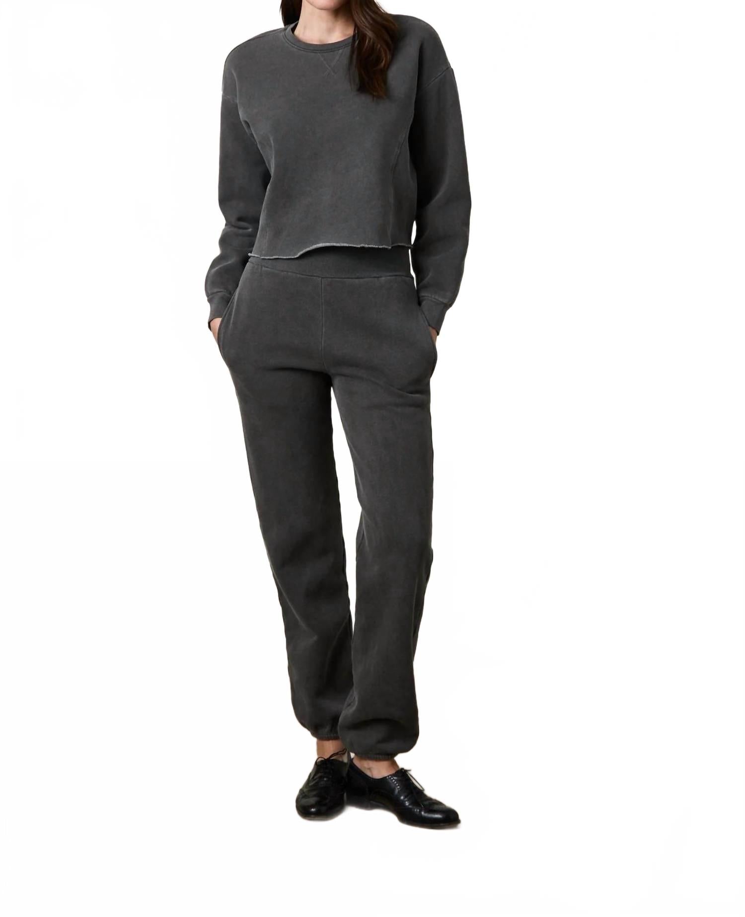 Simone Paneled Cropped Crewneck Sweatshirt In Grey