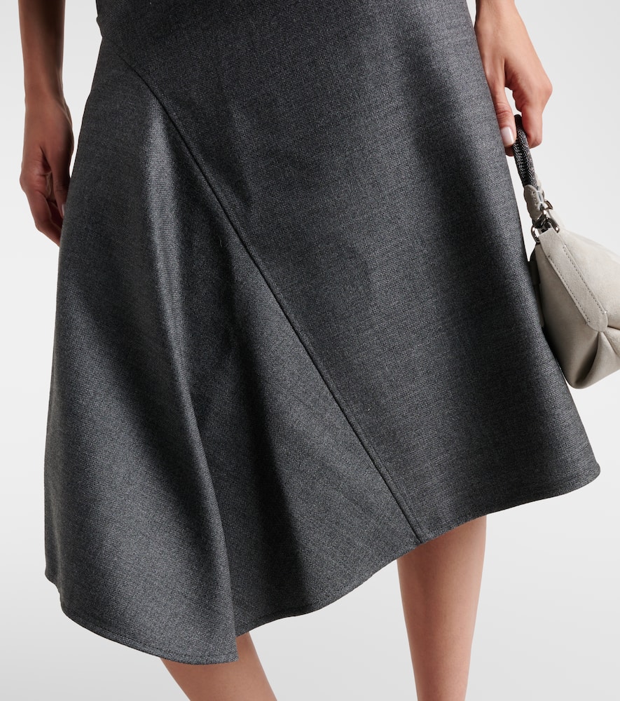 Asymmetric virgin wool midi skirt