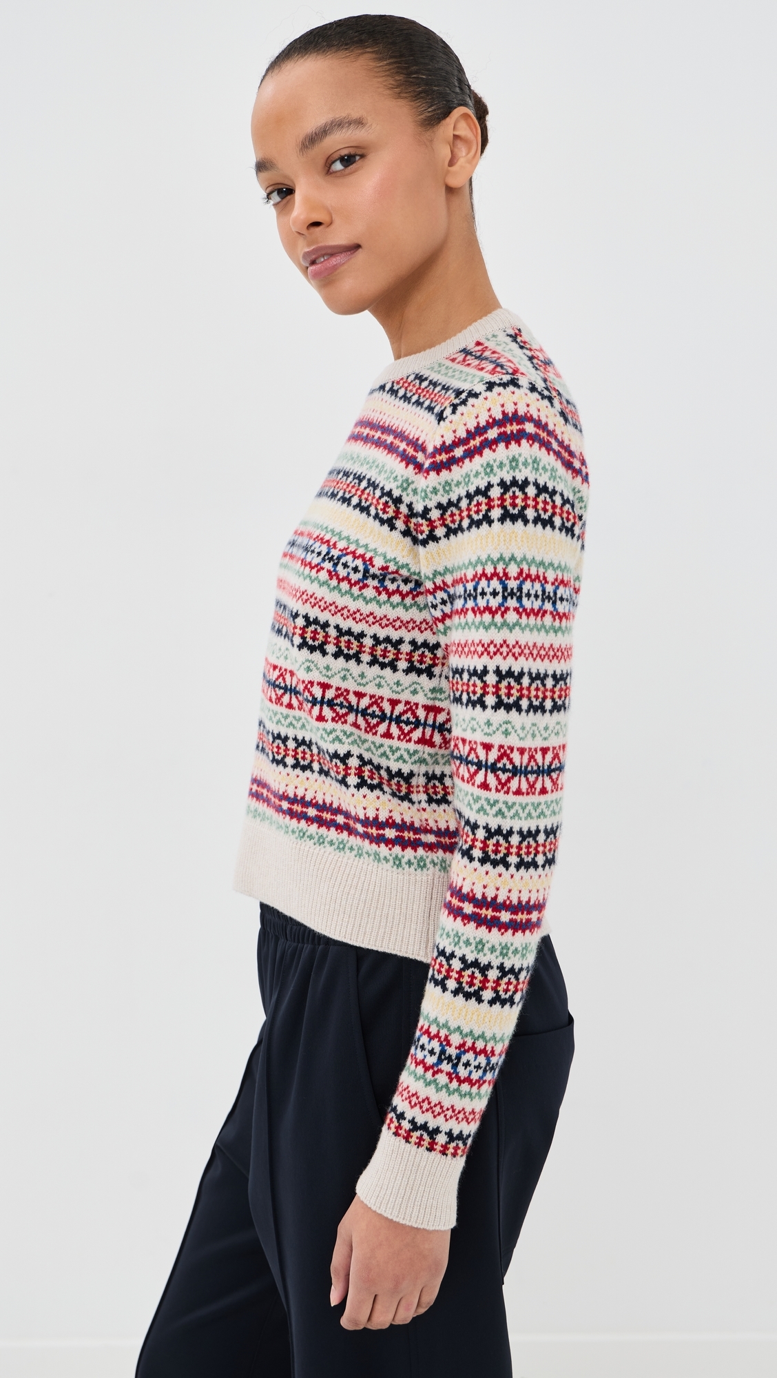 &Fair Isle Shrunken Crew Neck Sweater Ecru Base