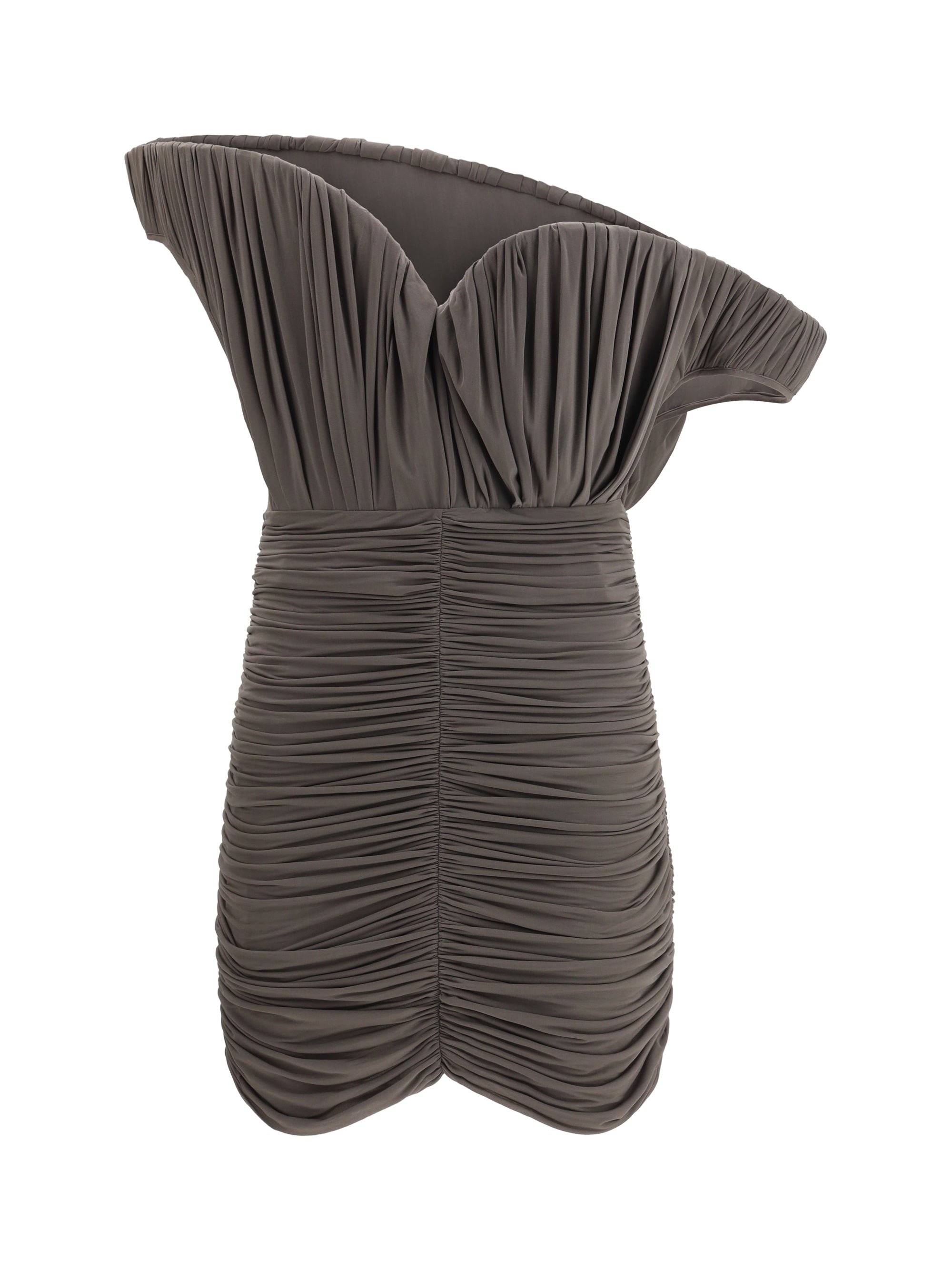 Asymmetrical Petal Mini Dress — Brown