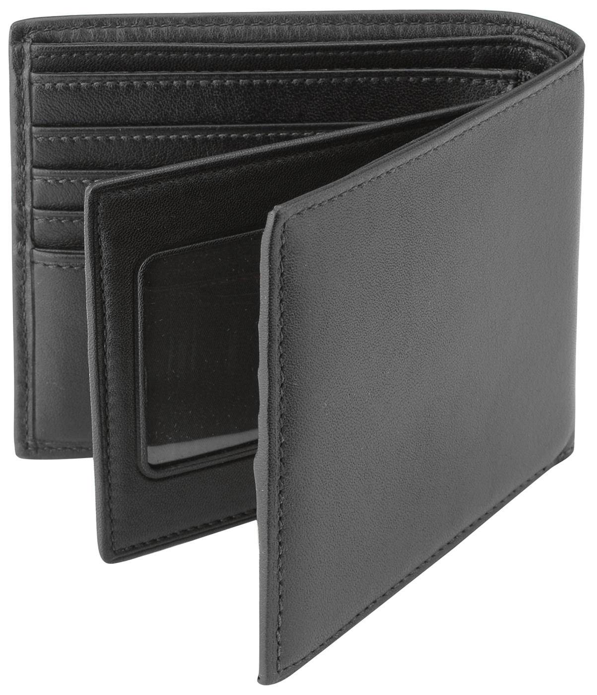 Black Center Flip ID Passcase Wallet