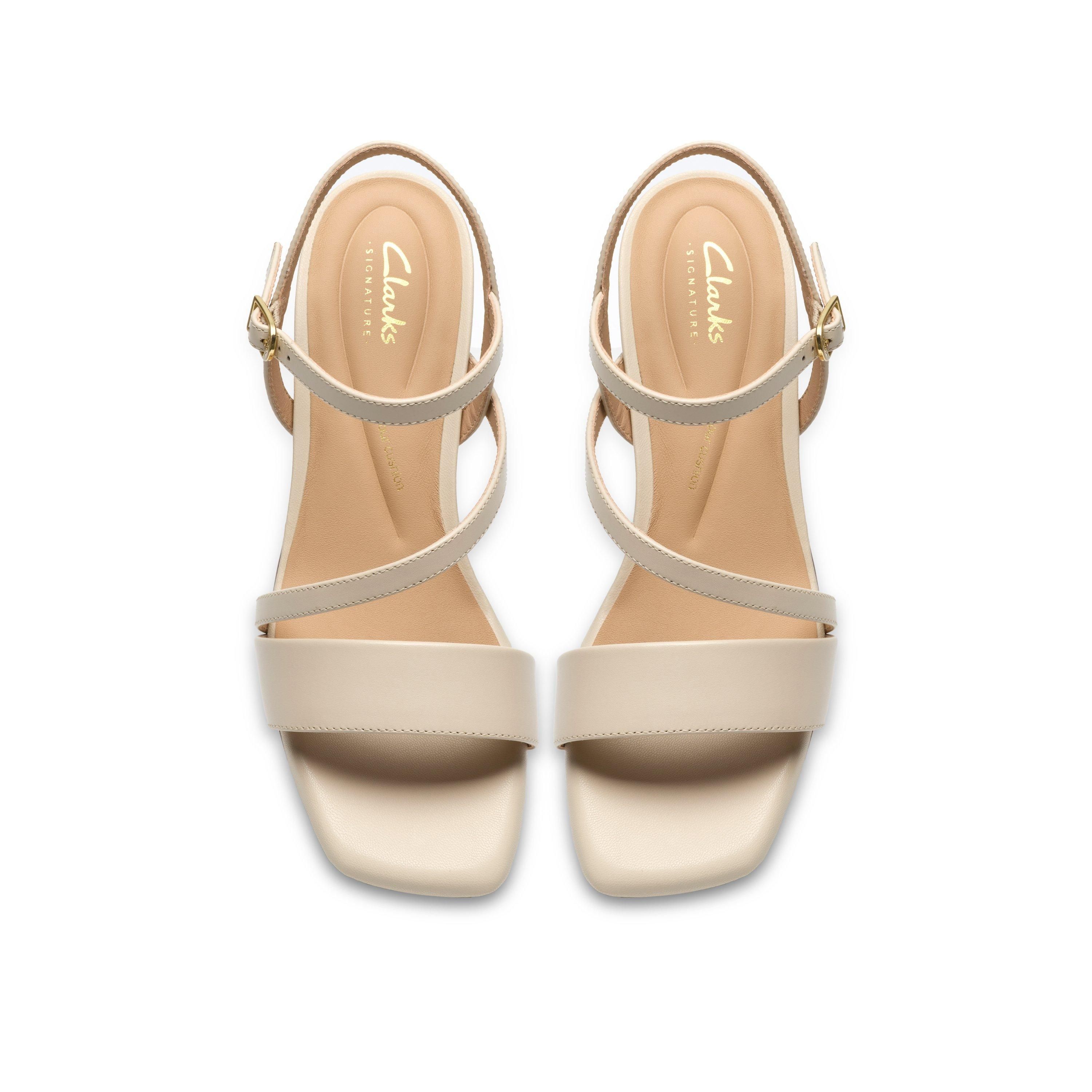 Clarks Women's Serina35 Strap Cream Leather Heeled Sandals | : 6/Standard Fit