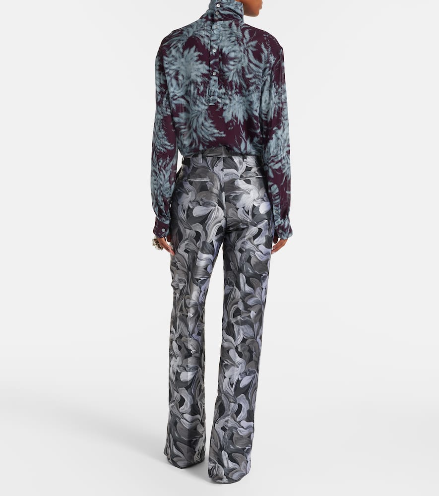 Jacquard high-rise wool straight pants