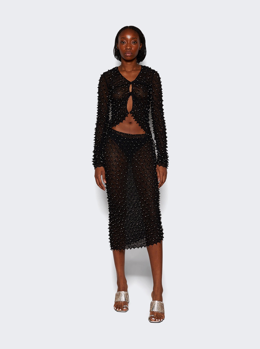 Shibori crystal-embellished open-twist top - Black