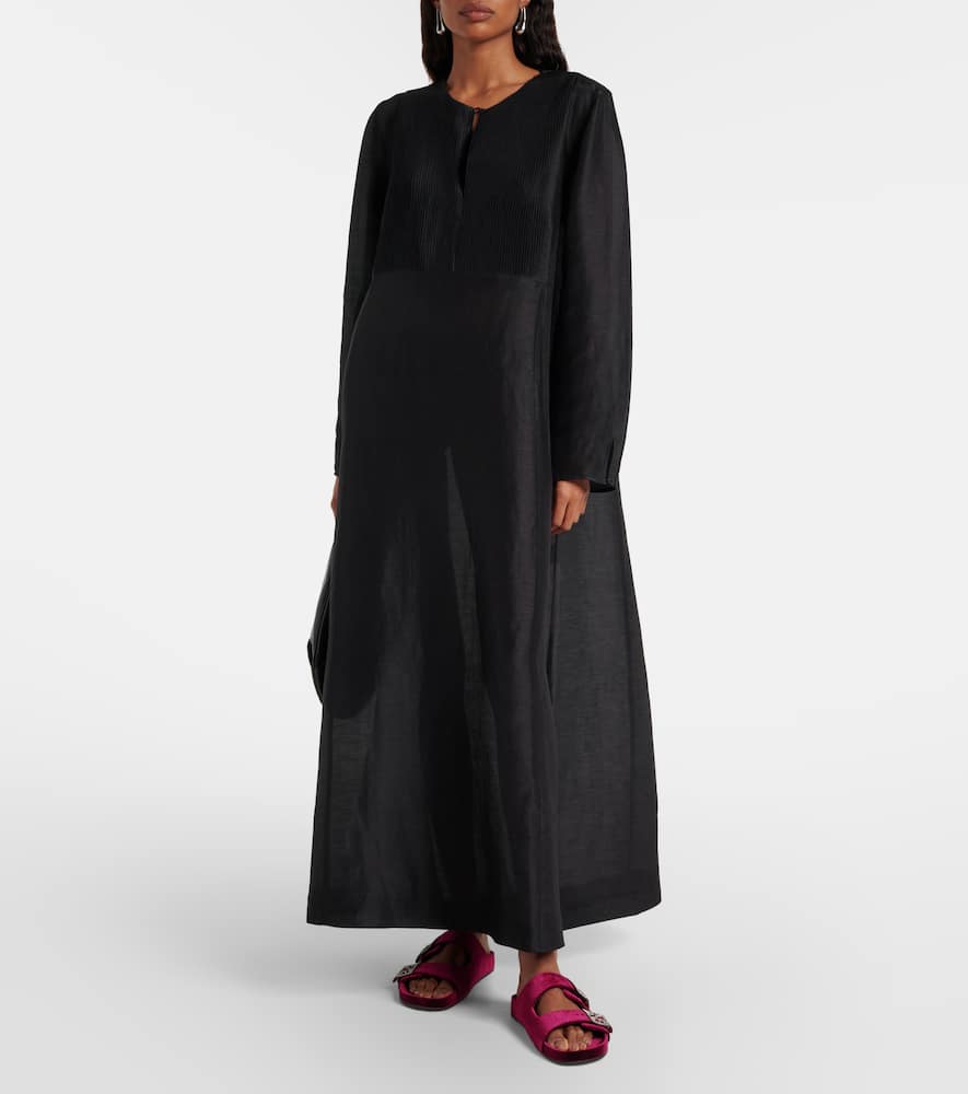 Pleated linen and silk kaftan