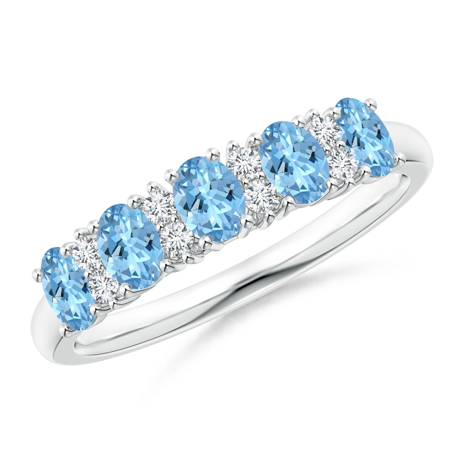 Angara 0.75 Carat Five Stone Aquamarine and Diamond Wedding Ring in 18K White Gold