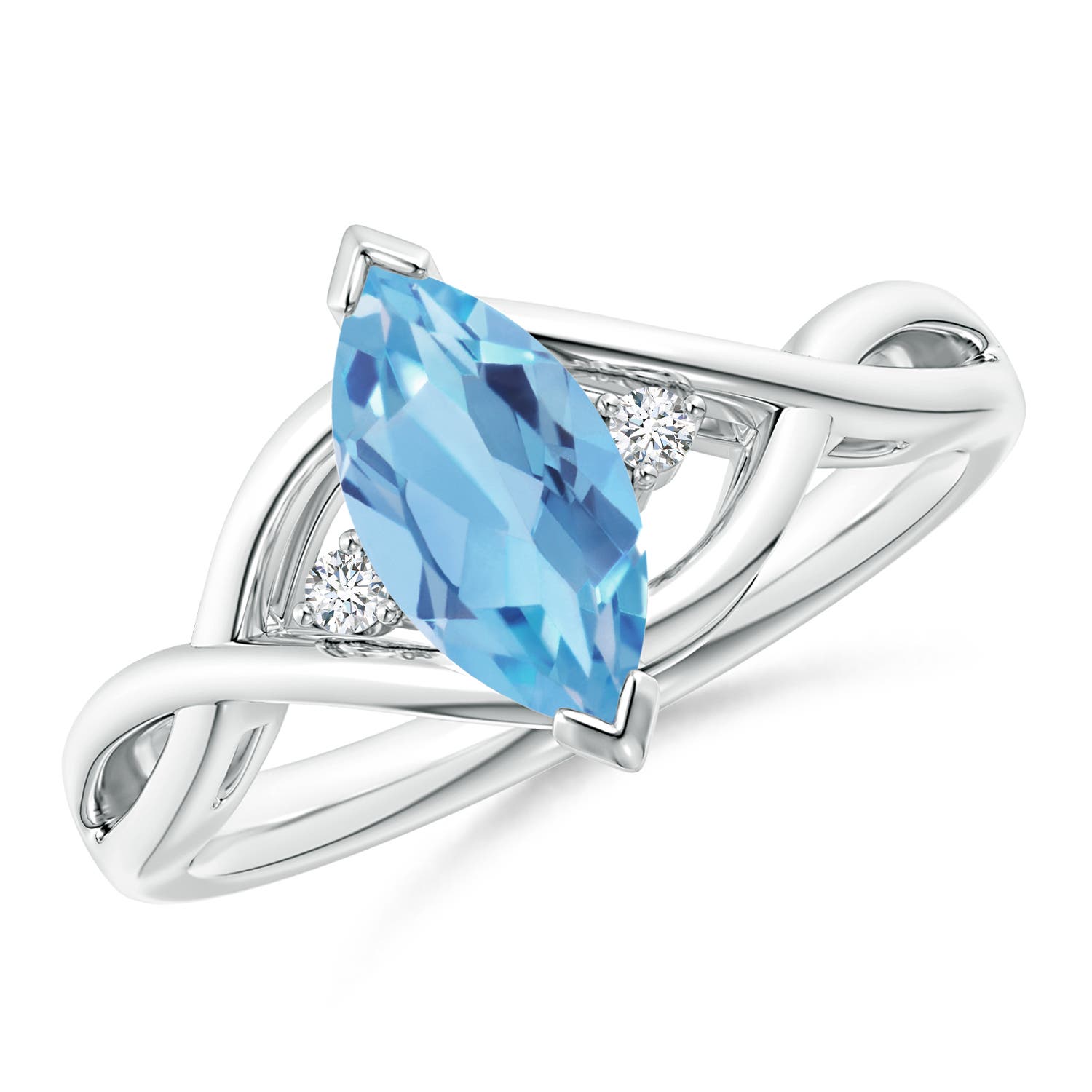 Angara 1.2 Carats Criss-Cross Marquise Swiss Blue Topaz Solitaire Ring in Platinum