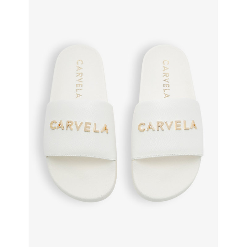 Womens Frame Logo-embossed Rubber Sliders