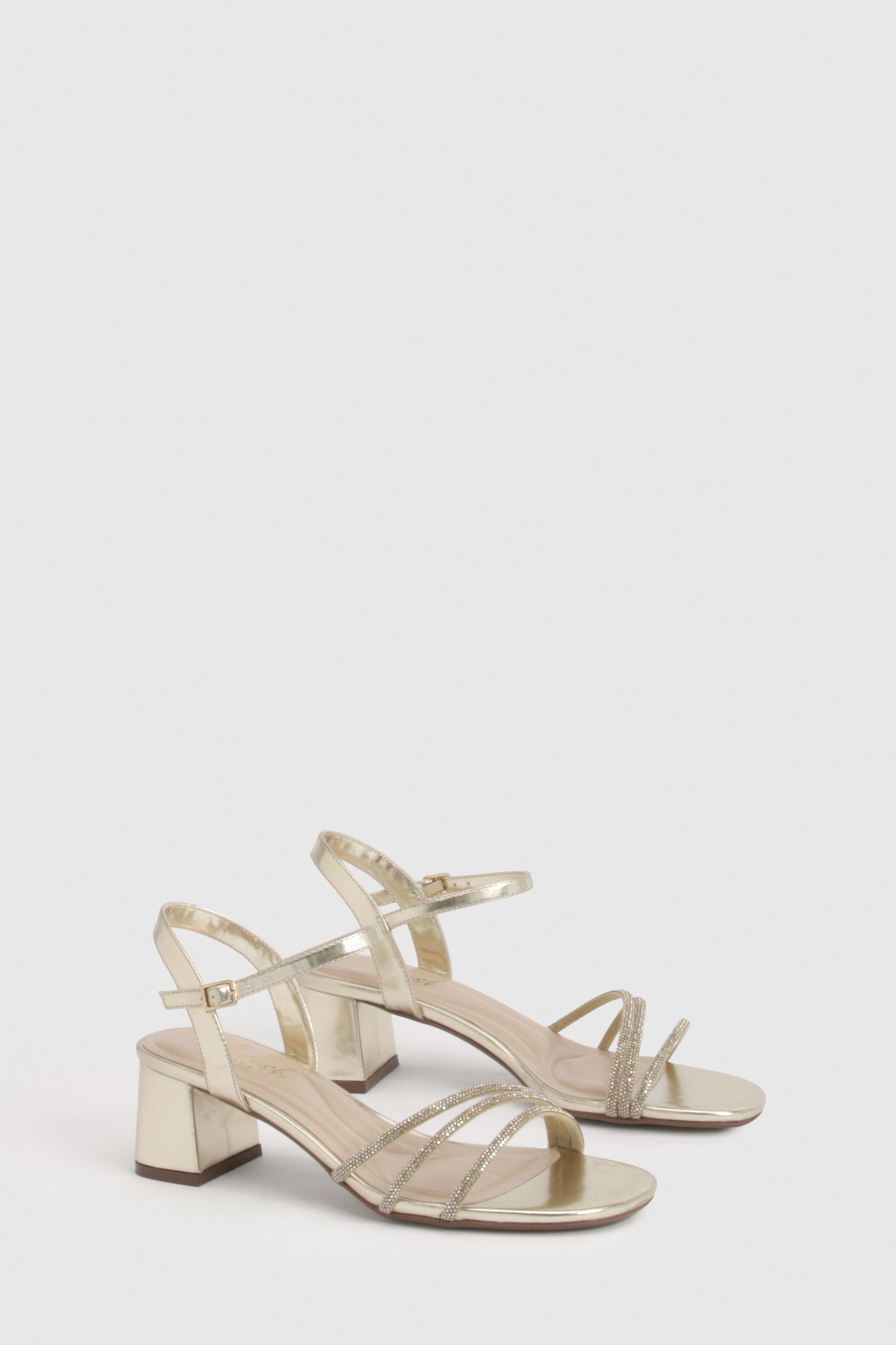 Boohoo Womens Wide Fit Embellished Block Heel Sandals - Gold - 3 Wide Fit UK Shoe