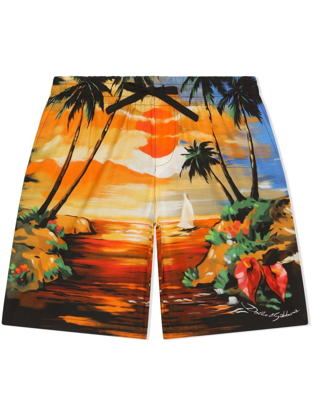 Sunset-print shorts - Yellow