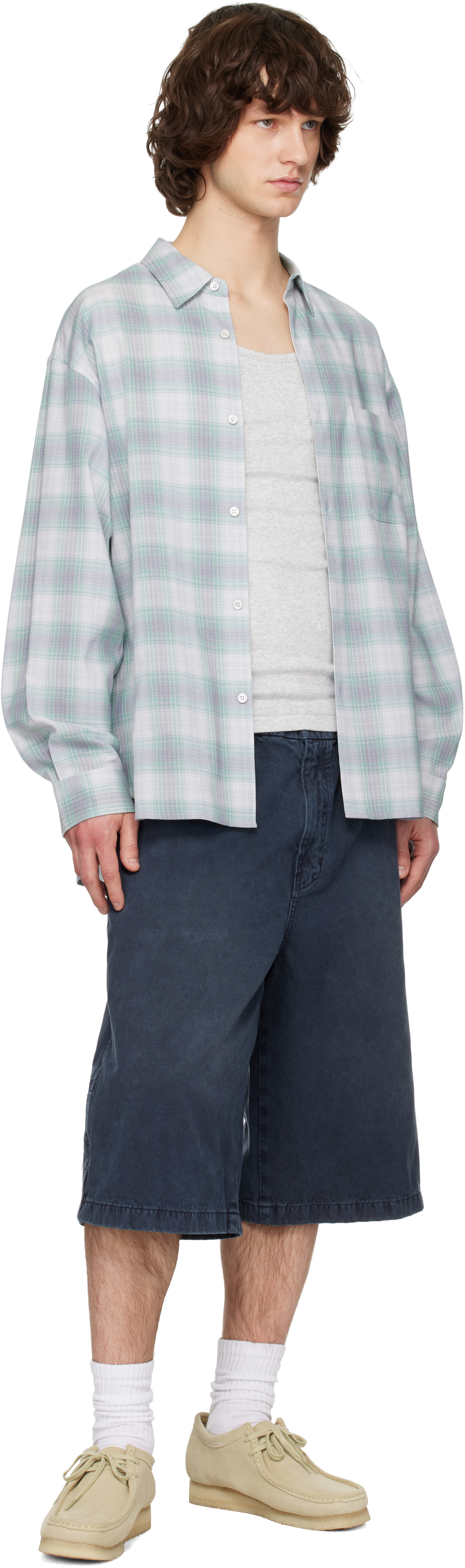 Green & Gray Wool Cotton Check Shirt