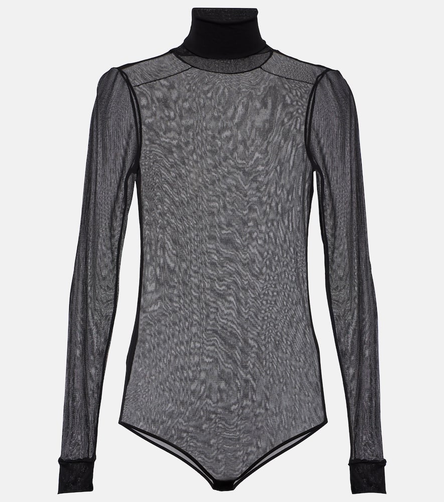 Mockneck sheer mesh bodysuit