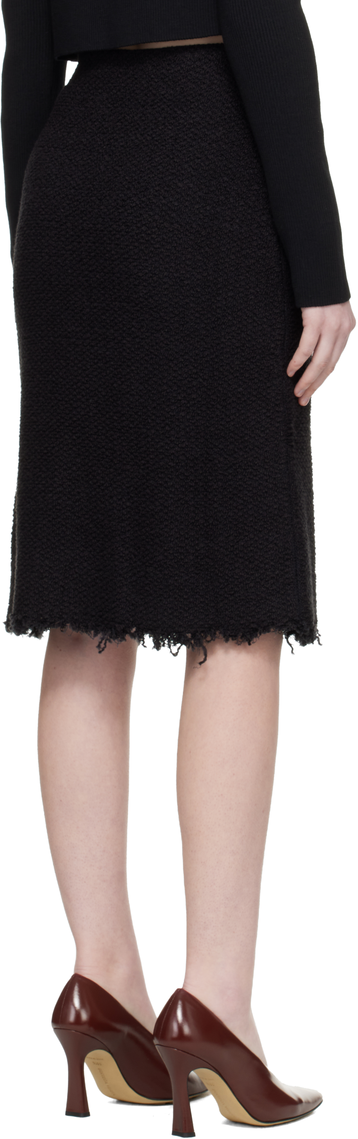 Black Frayed Edge Midi Skirt