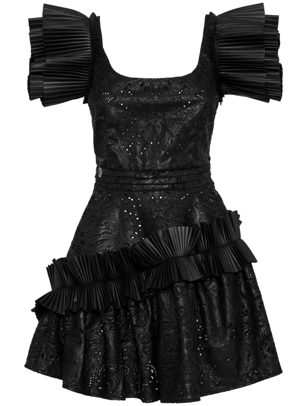 Ruffled faux-leather minidress - Black
