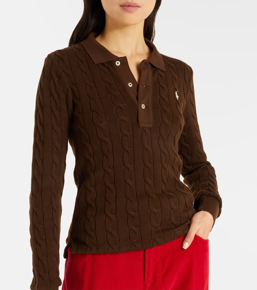 Cable-knit cotton polo sweater