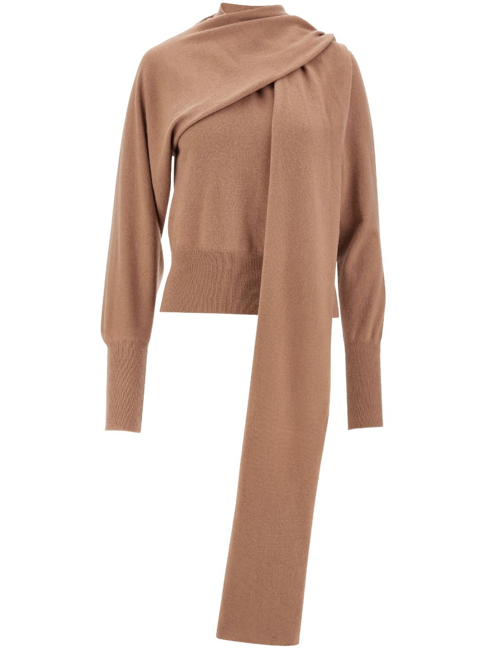 Attached-scarf cashmere jumper - Neutrals