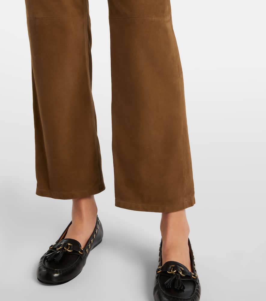 Suede straight-leg pants