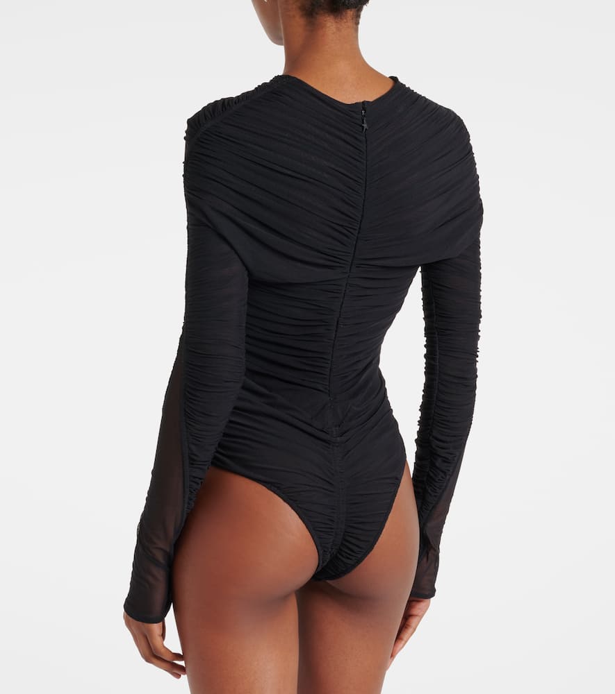 Sheer ruched bodysuit