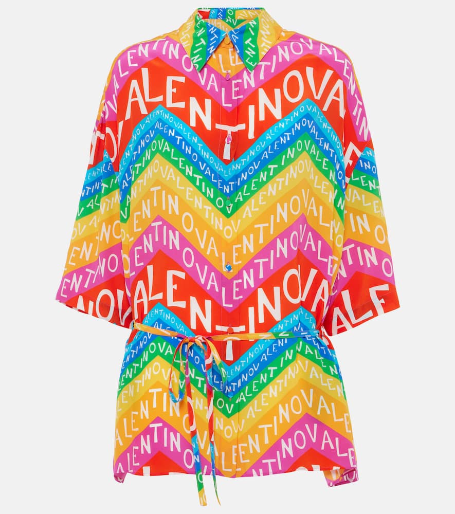 Logo silk shirt dress