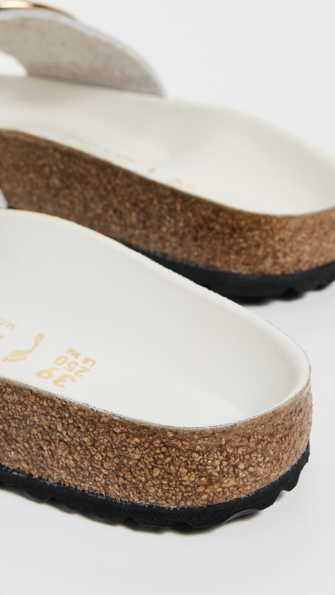 Birkenstock Madrid Big Buckle Gold Hammered Sandals Antique White