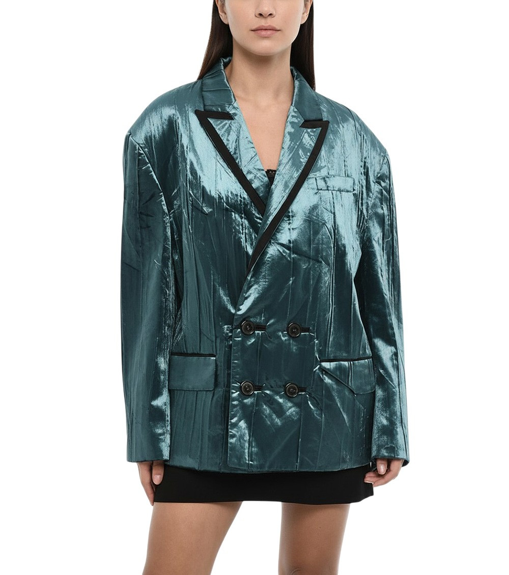 Blue Solid Notched Lapel Blazer