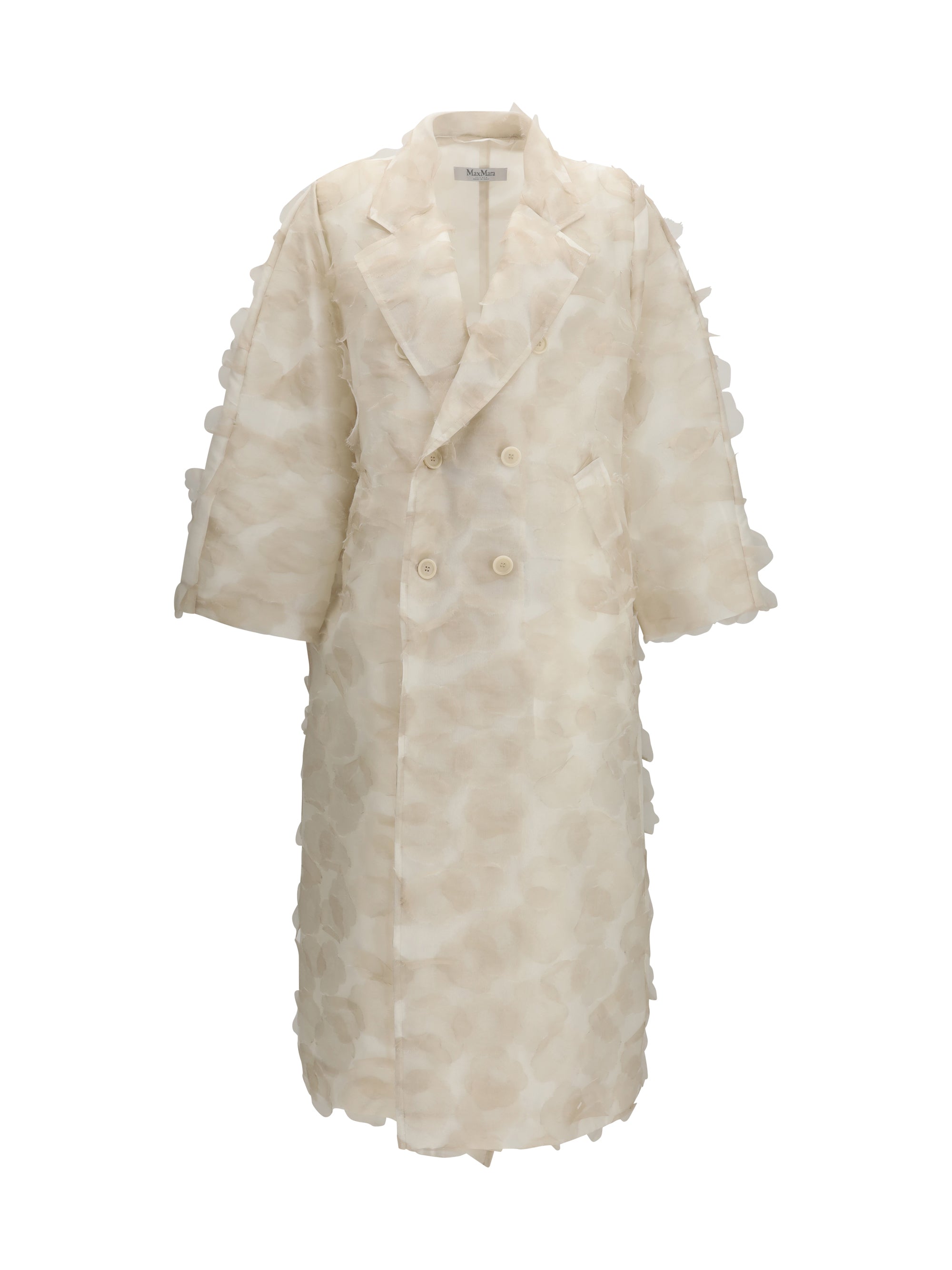 Silk Appliqué Coat — Beige