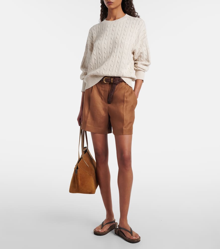 Mid-rise linen Bermuda shorts