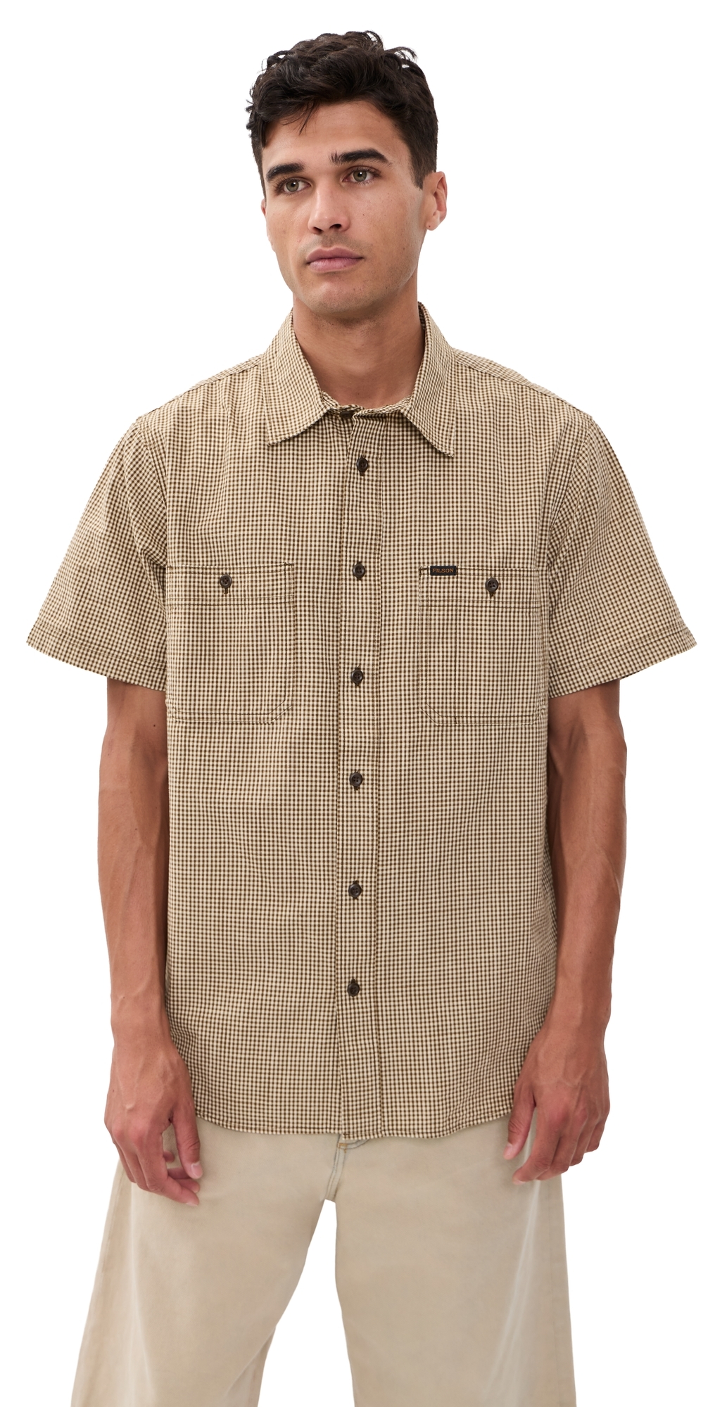 Short Sleeve Chambray Shirt Coffee/Natural Plaid