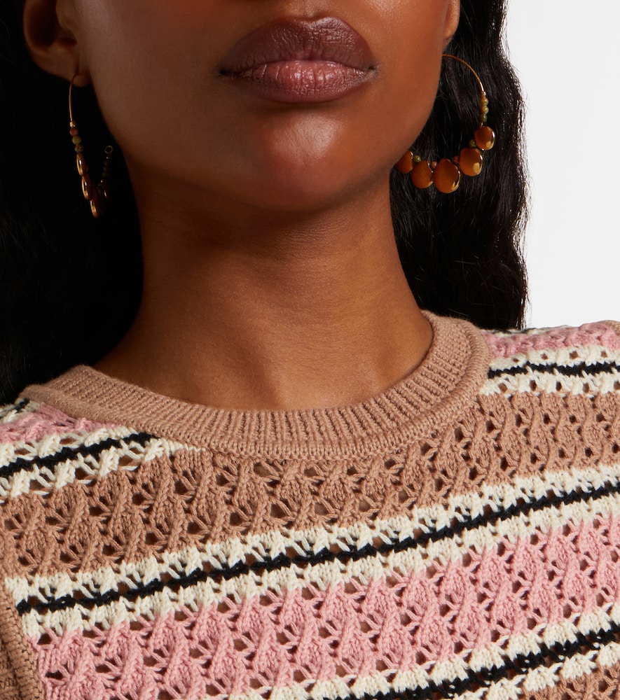 Deeley striped cotton pointelle top