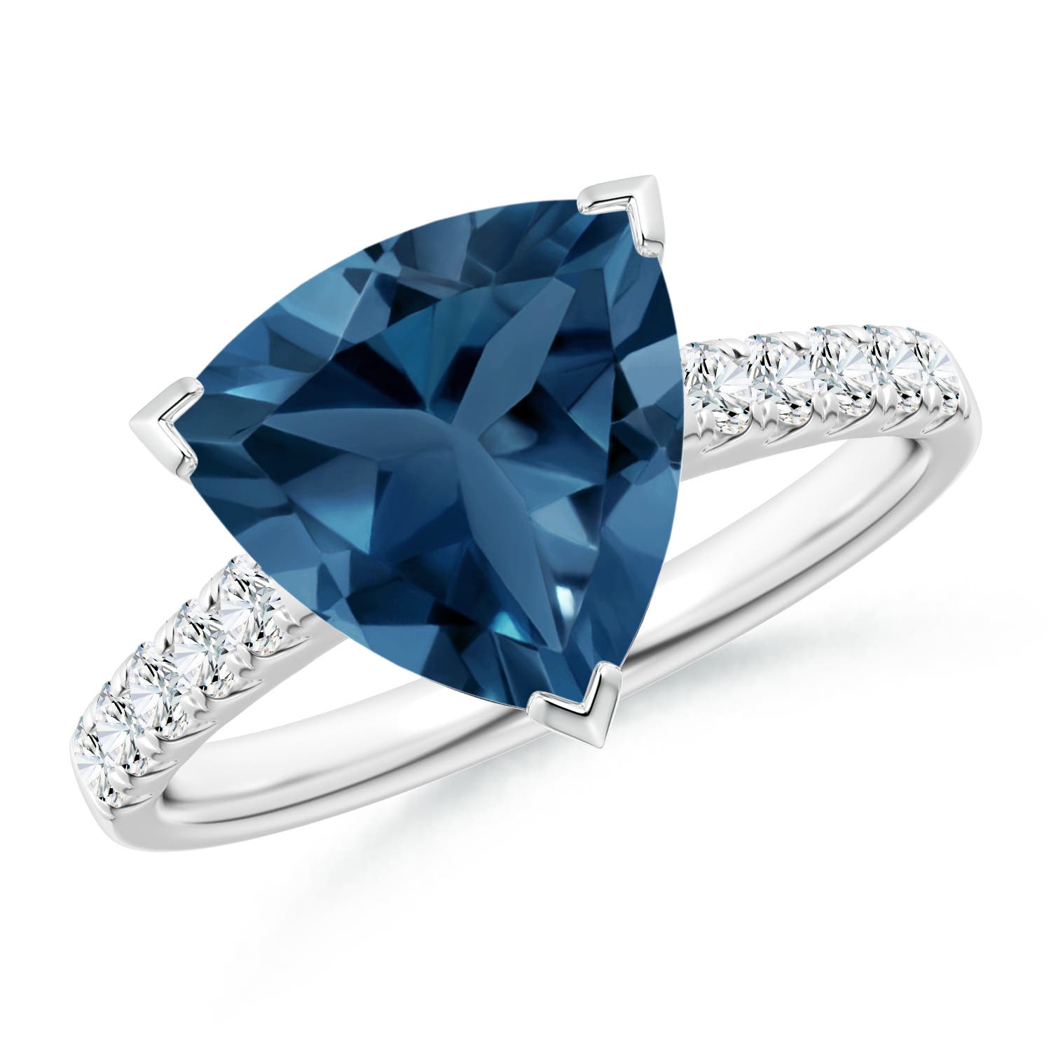 Angara 3.8 Carats V-Prong Set Trillion London Blue Topaz Ring with Diamonds in Platinum