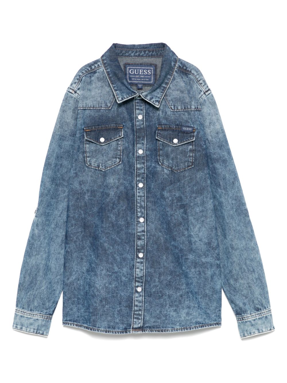 Guess kids logo-patch shirt - Blue