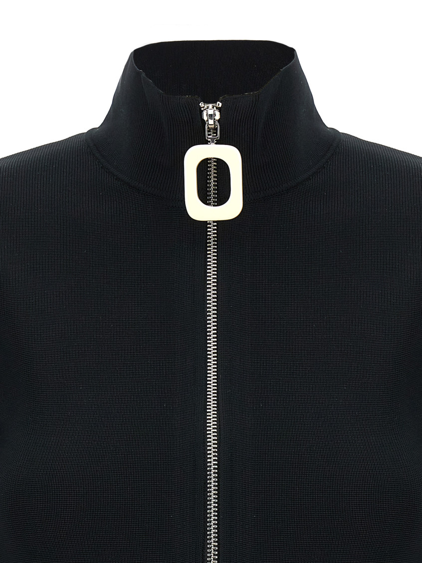 Zip-up fine-knit cardigan - Black