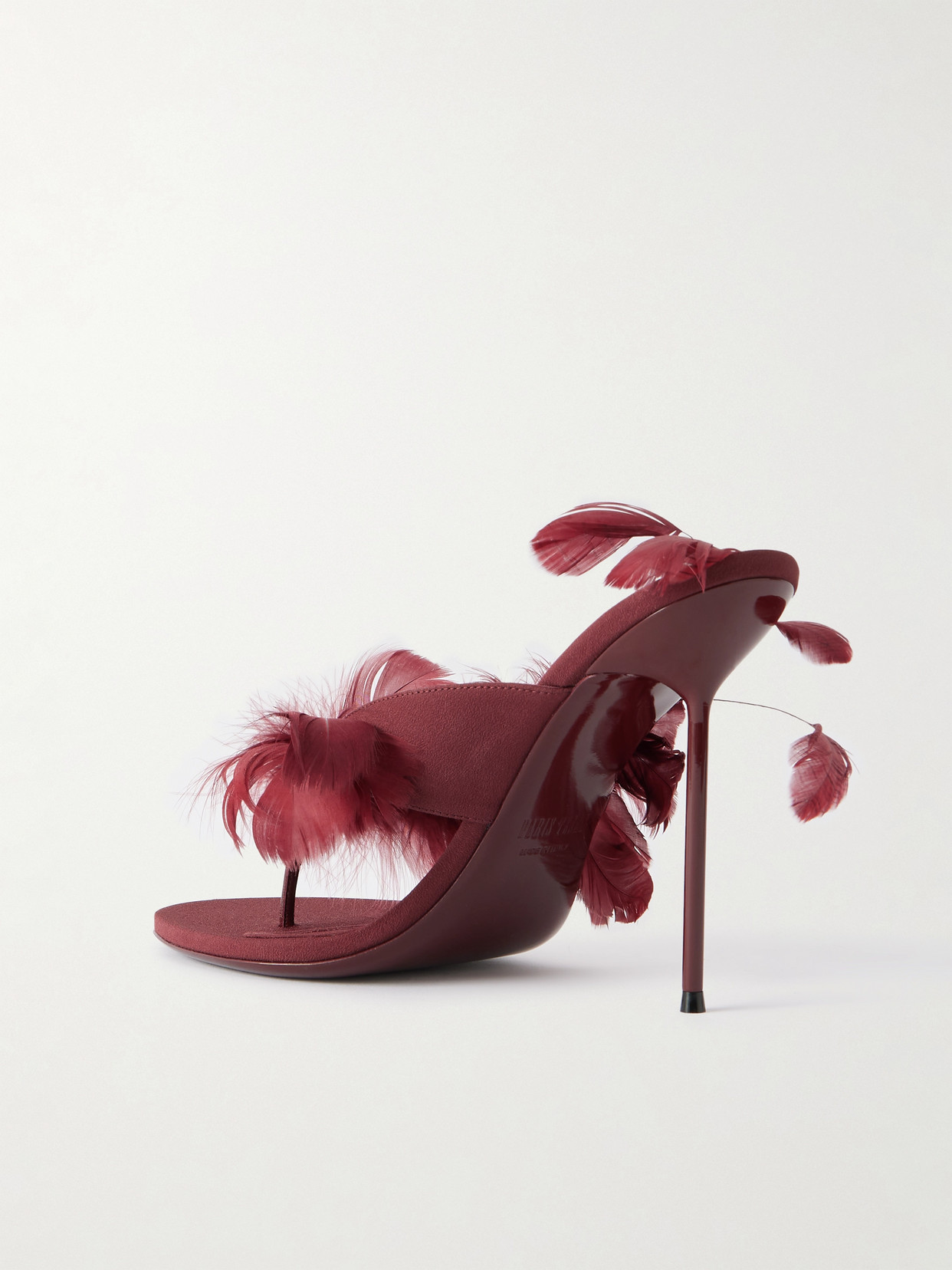 Lidia Feather-trimmed Leather Mules - Burgundy