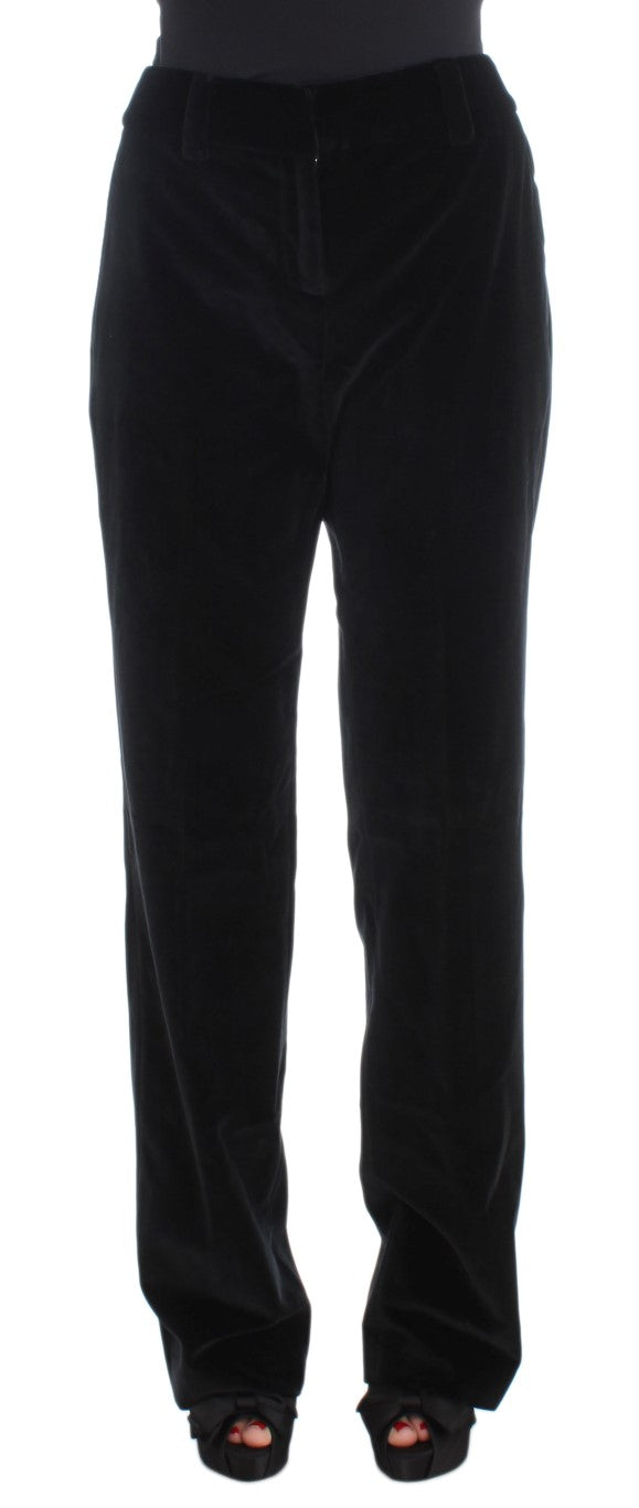 Velvet Cotton Straight Leg Trousers — Black
